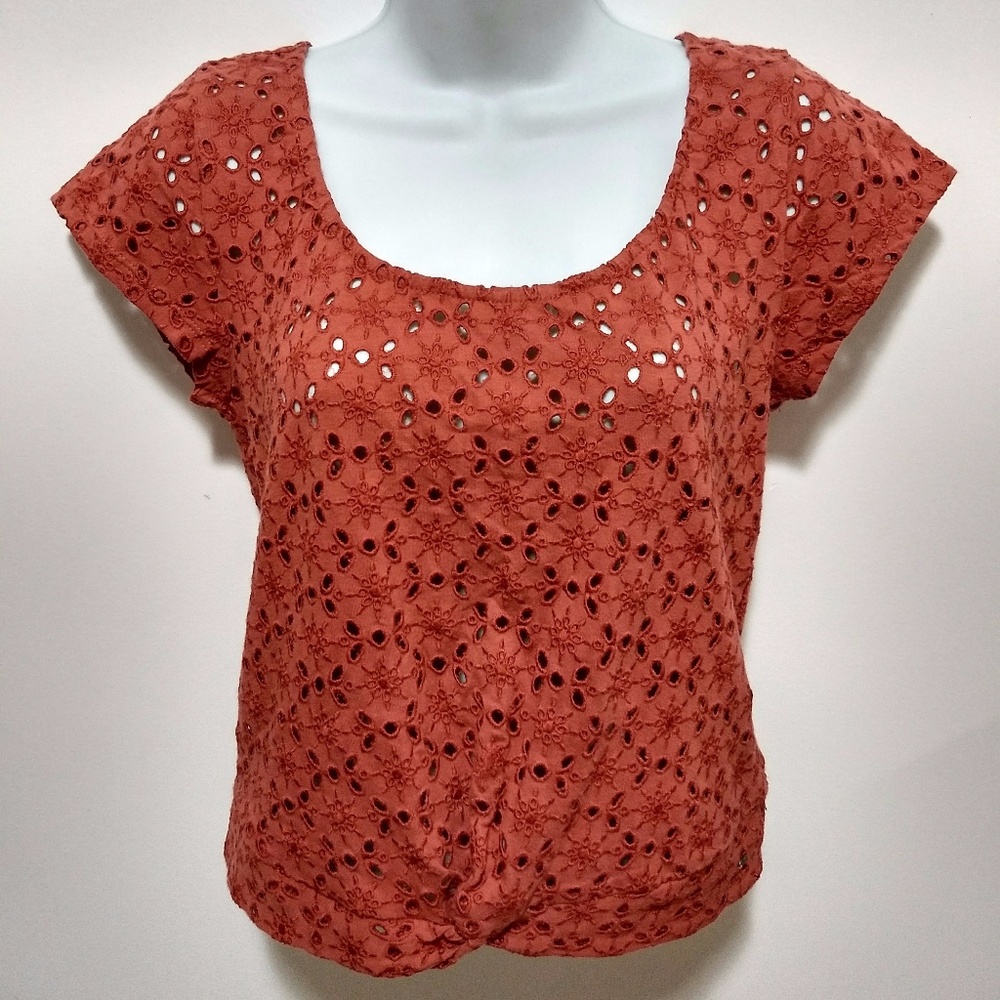 American Eagle orange eyelet short sleeve top