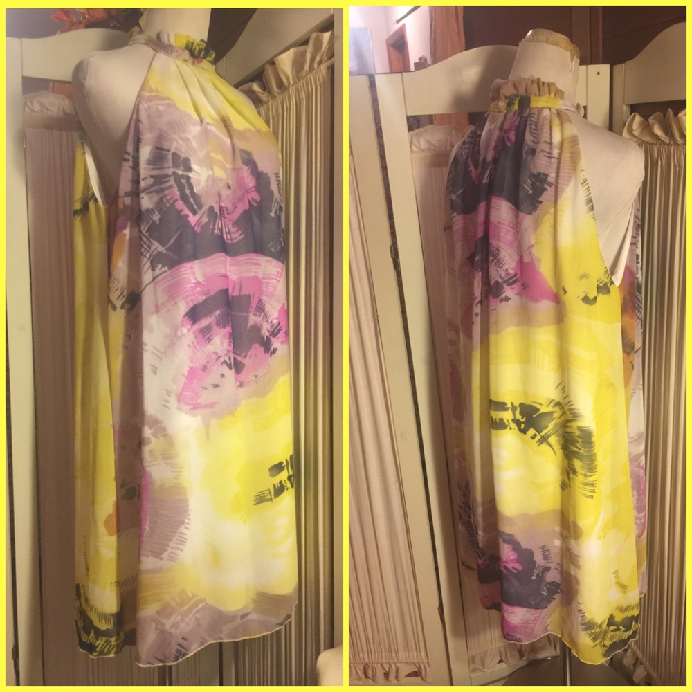LARGE/AVITAL-YELLOW:/MULTI-PRINT HIGH NECK DRESS - Picture 3 of 5