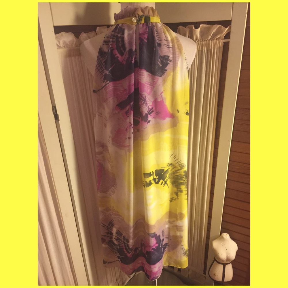 LARGE/AVITAL-YELLOW:/MULTI-PRINT HIGH NECK DRESS - Picture 4 of 5