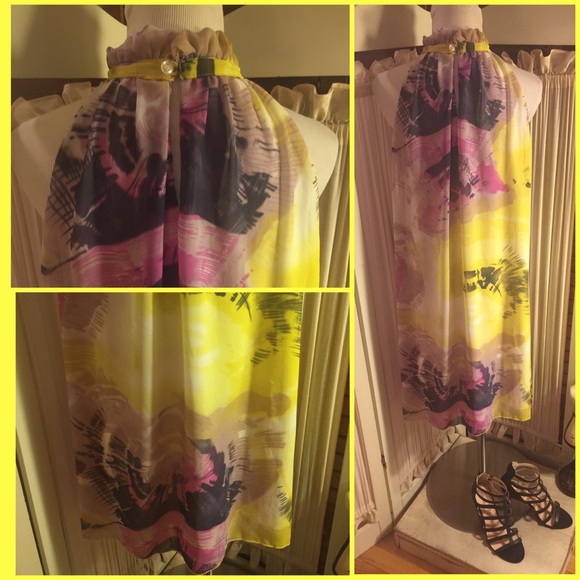 LARGE/AVITAL-YELLOW:/MULTI-PRINT HIGH NECK DRESS - Picture 5 of 5