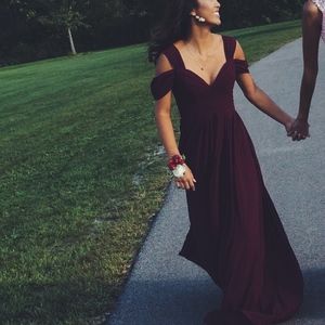 Long Simple Maroon Homecoming/Prom Dress