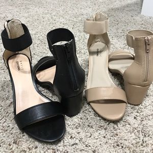 Both pairs of black and nude sandals