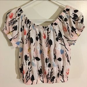 Pink Floral Mini Top with Ruffled sleeve