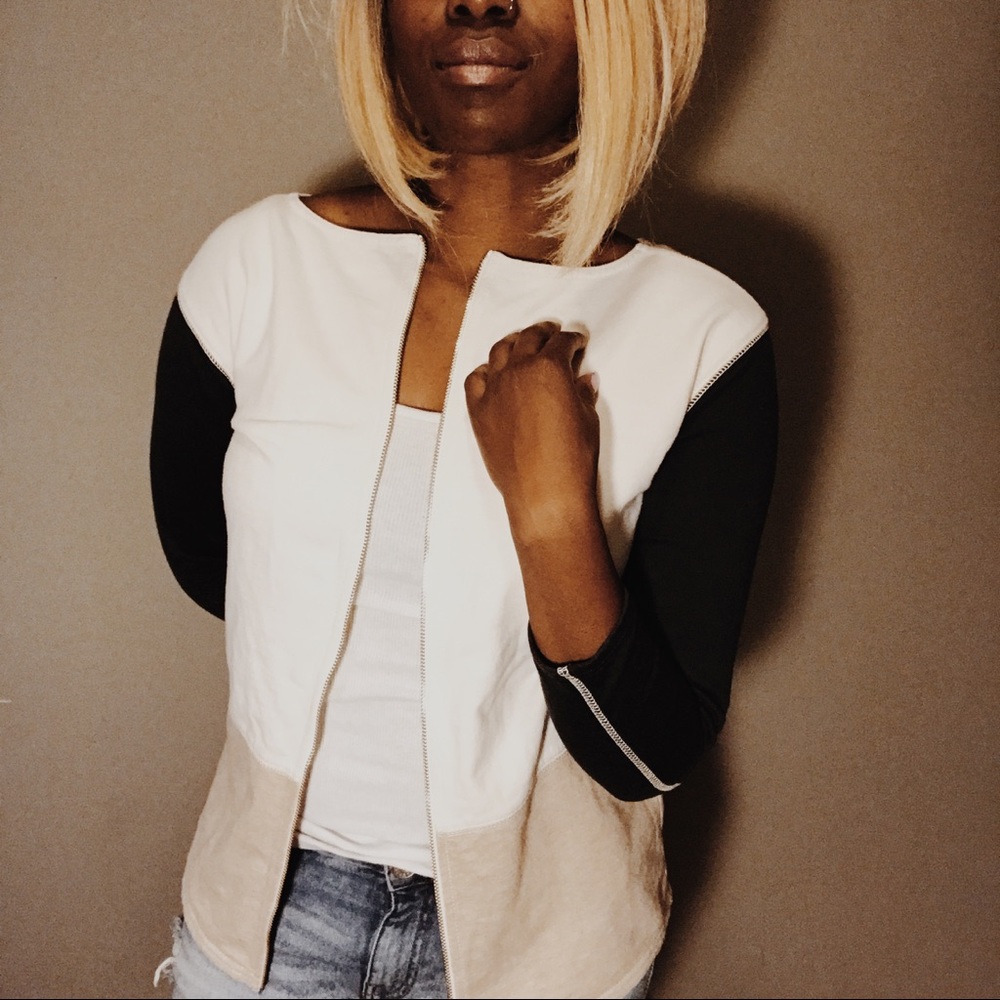 J. Crew | Color Block Top XXS Black Tan White - Picture 4 of 8