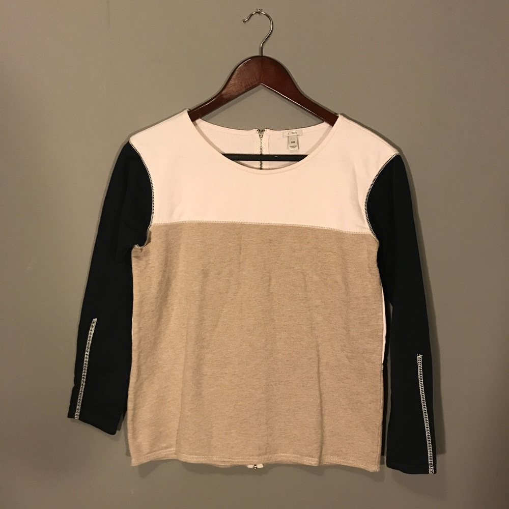 J. Crew | Color Block Top XXS Black Tan White - Picture 2 of 8