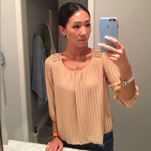 F21 blush embellished shoulder 3/4 sleeve blouse