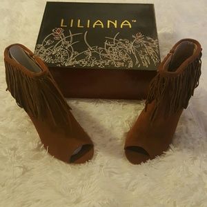 Fringe Peep Toe Ankle Bootie