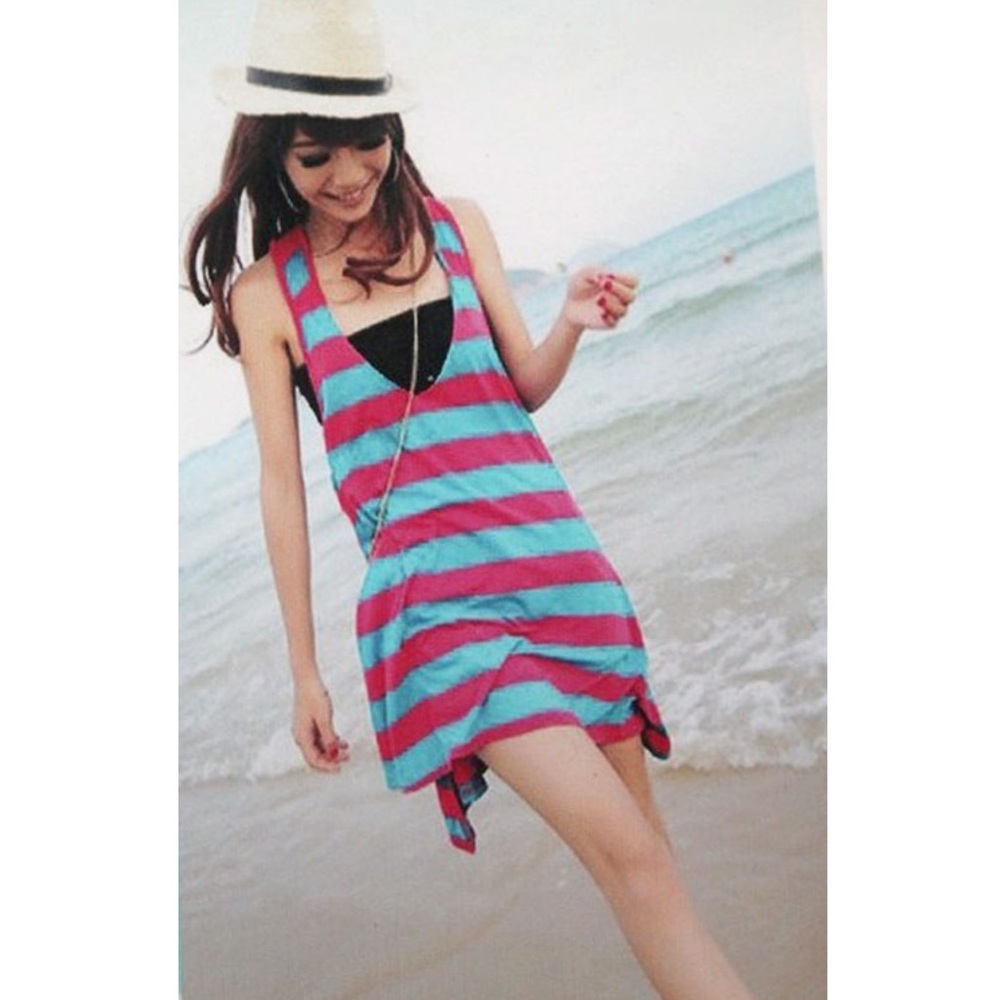 2pc black tube top + pink/blue summer dress NEW