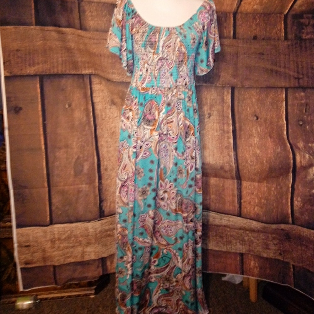 NWT PLUS SZ 2X TEAL PAISLEY MAXI DRESS