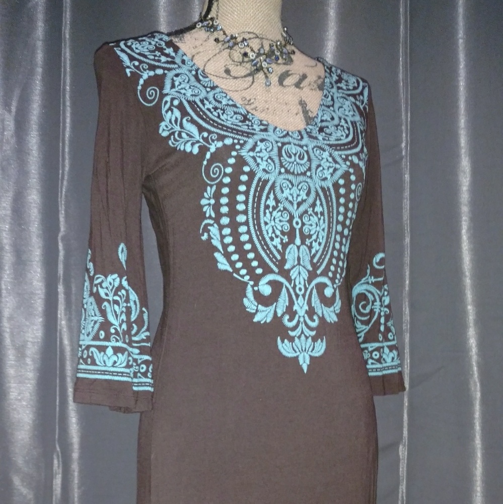 Brown and Turquoise Dress Size Medium