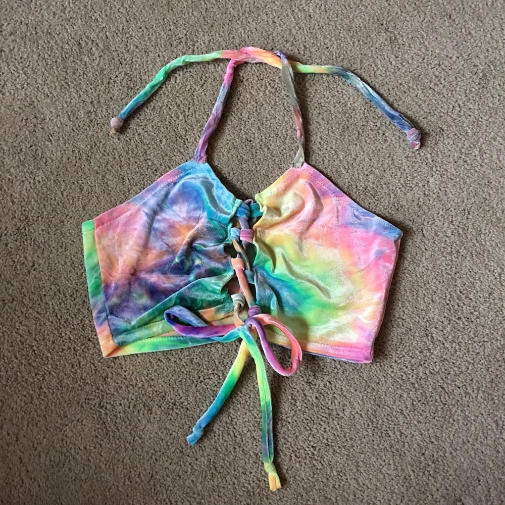 ✨sold✨ lace me up tie dye velvet halter top