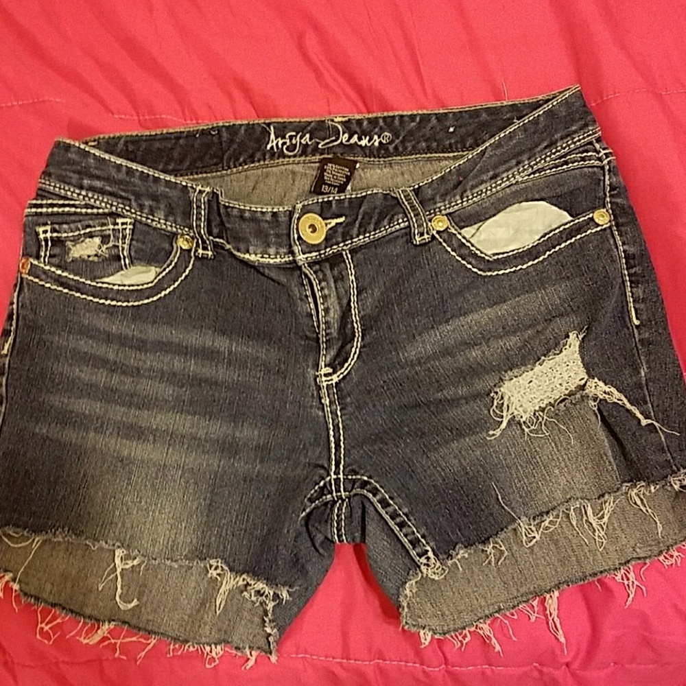 Distressed jean shorts