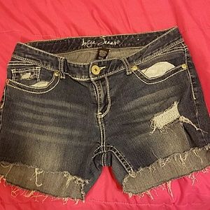 Distressed jean shorts