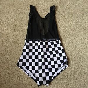 ✨sold✨ mesh top checkered bodysuit