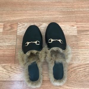 Black leather faux loafers