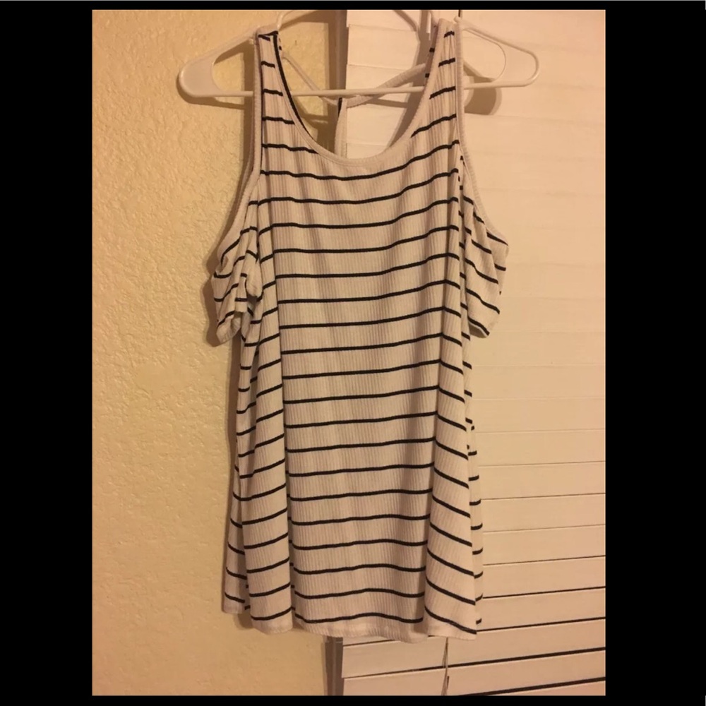 Black And White Cold Shoulder tank top