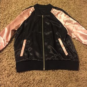 Pink and black silk bomber