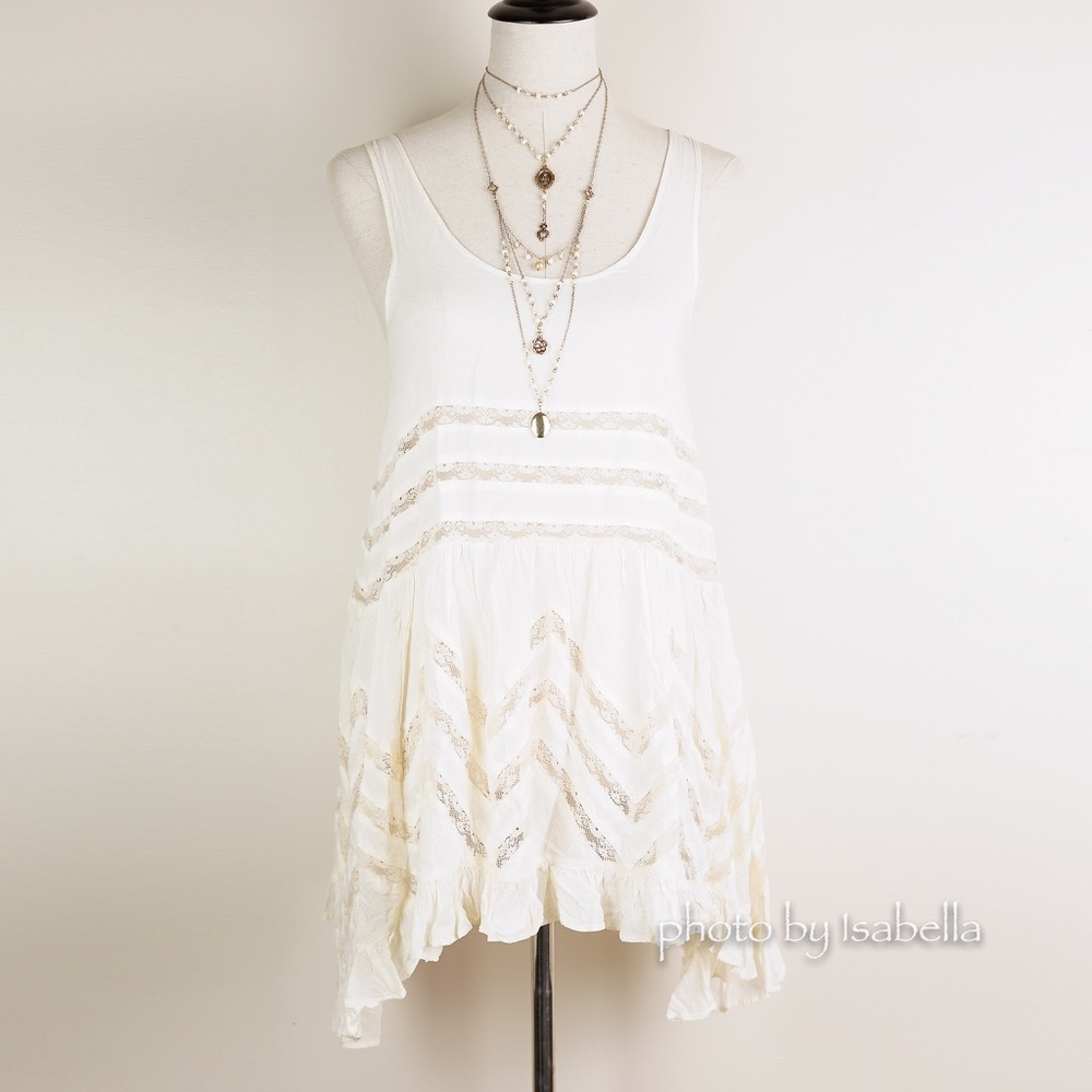 FREE PEOPLE Voile Lace Trapeze Slip Dress in Tea