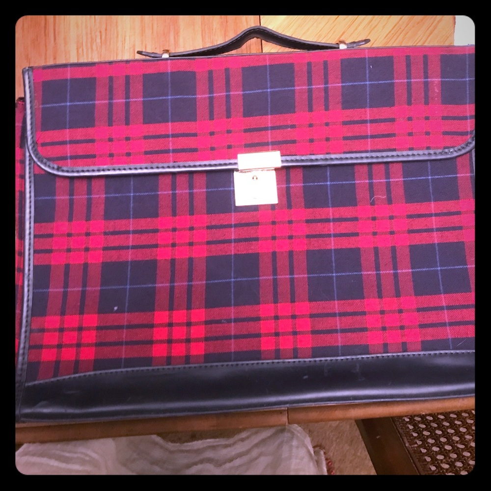 Urban Outfitters blue/red plaid vintage briefcase
