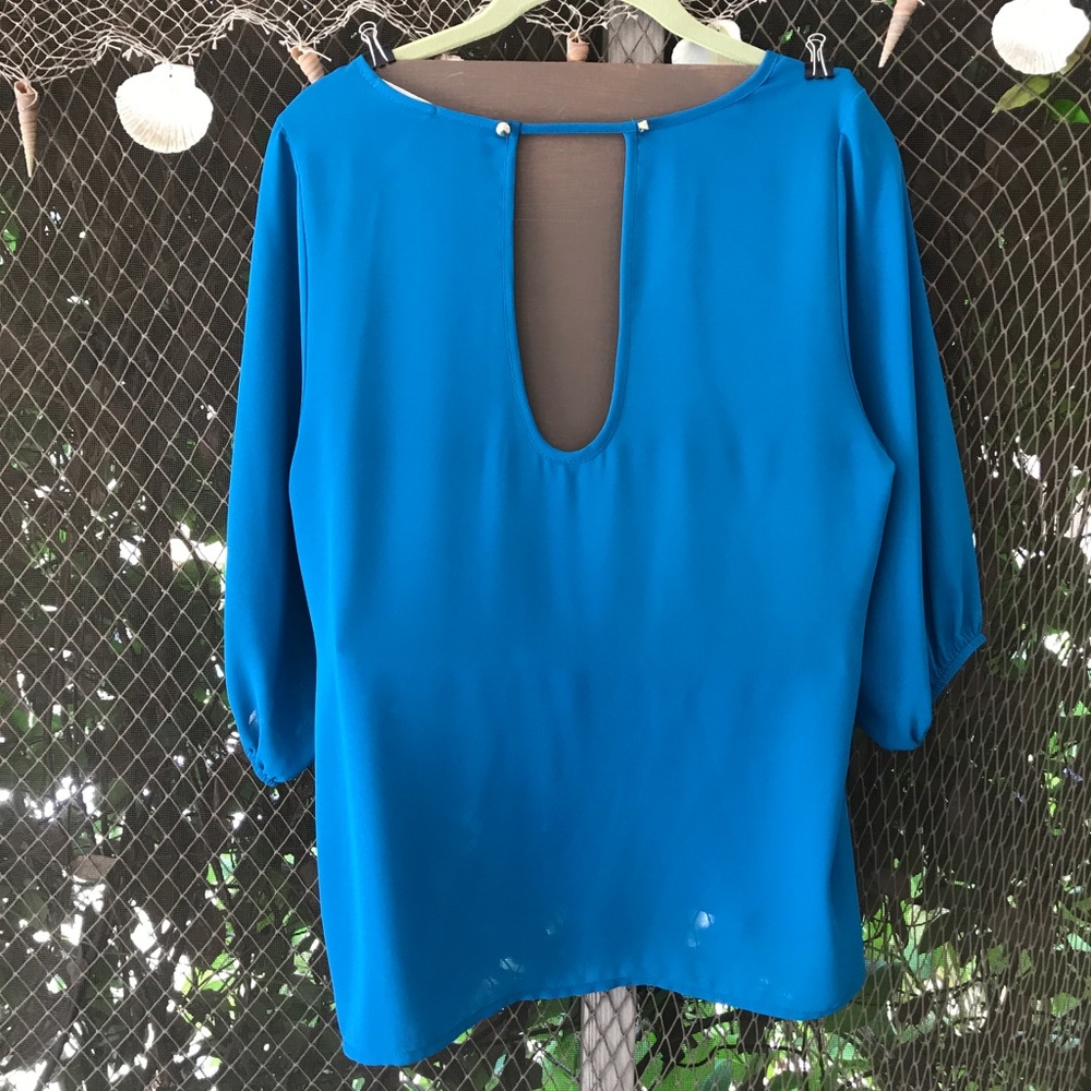 Blue/teal Everly Blouson sleeve "U" back top