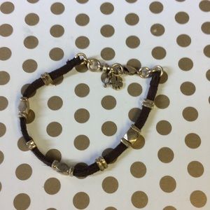 Lucky brand gold accent beadson brown leather cord