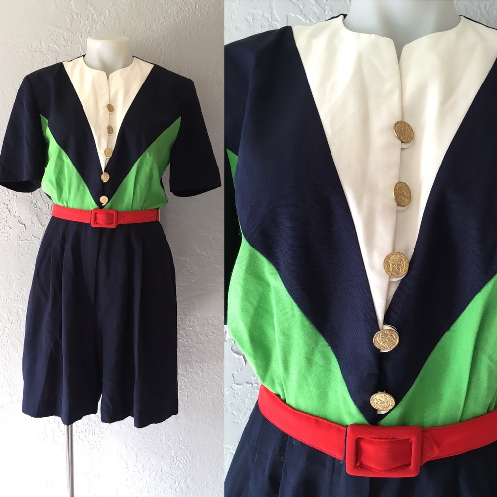 Color-blocked vintage jumpsuit romper