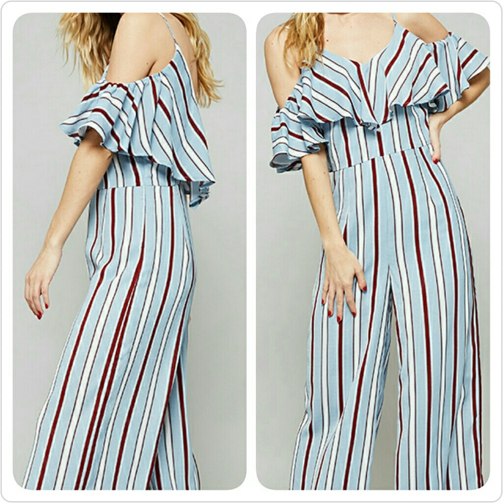 Flirty Ruffle Cold Shoulder Jumpsuit - Picture 2 of 8