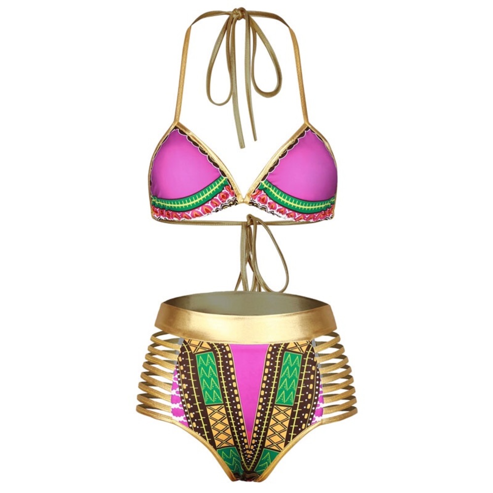 Pink Kente Cloth Bikini Swimsuit