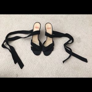 Charles Jourdan Velvet ankle tie wedge