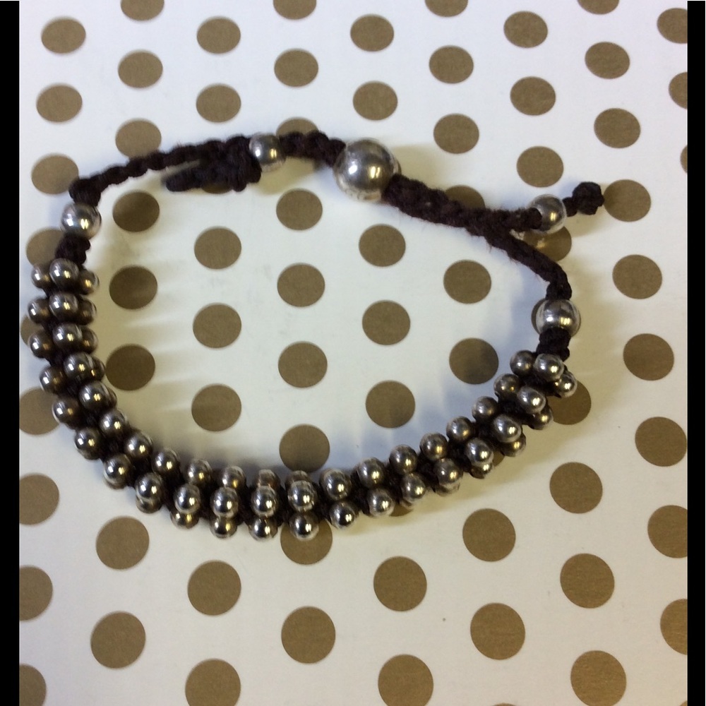 Silver beaded adjustable bracelet