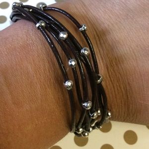 Lucky brand silver beaded on brown cord