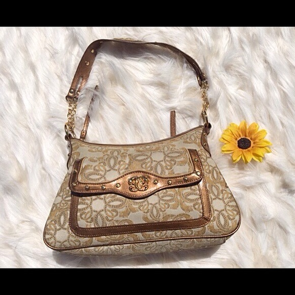 Lifestyle By Sharif Studded Gold Copper Tan Beige Cream Shoulder Handbag Purse