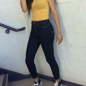 High waisted dark wash abercrombie ankle jeans