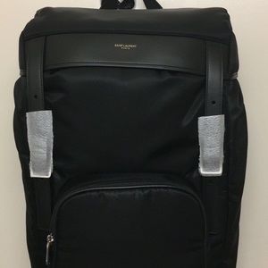 Saint Laurent leather trimmed canvas backpack