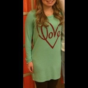 Long sleeve mint green Love tunic