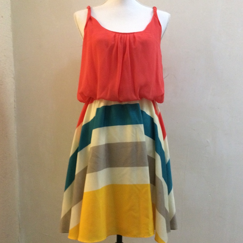 Romeo & Juliet Color Block Dress wi/Striped Skirt