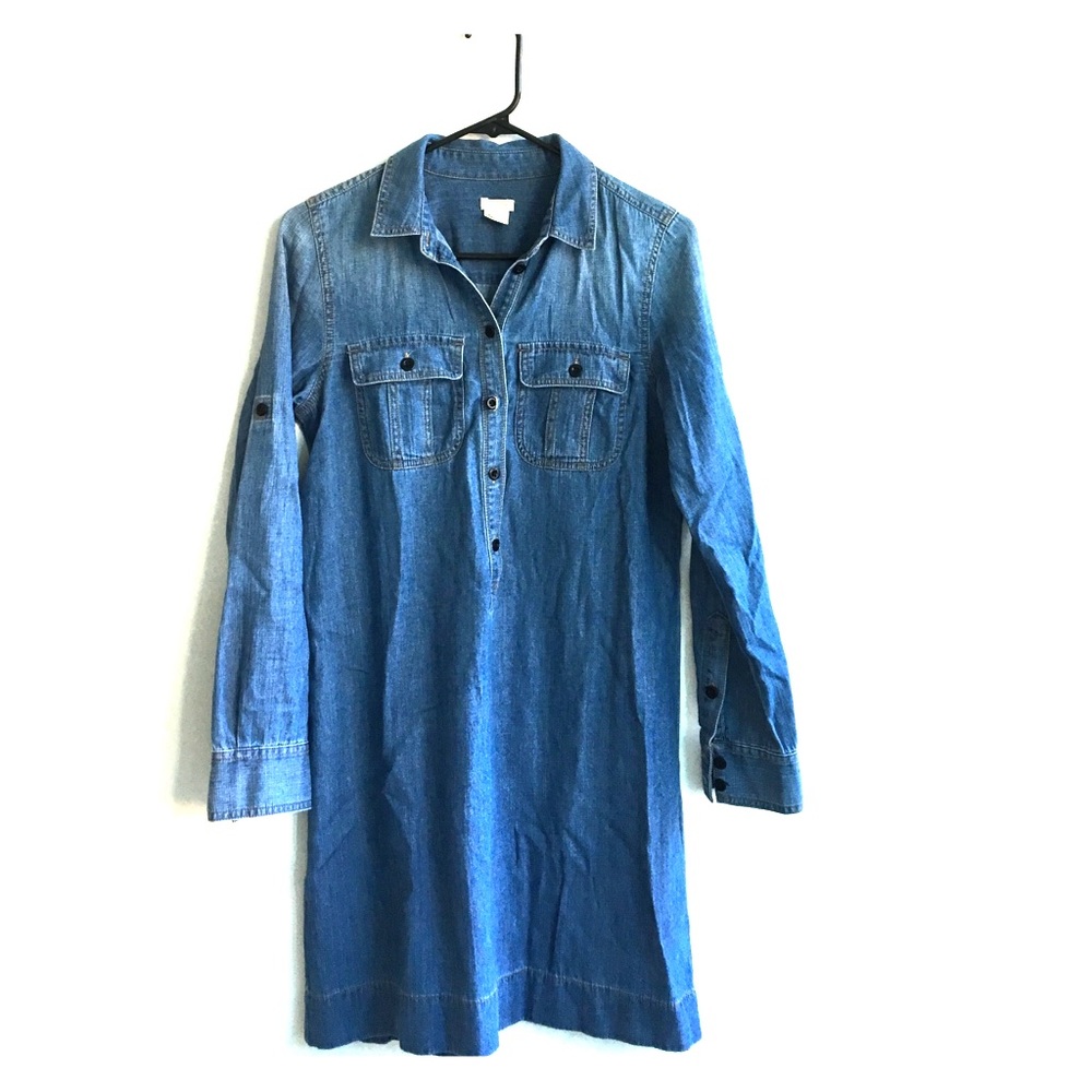 Denim long sleeve chambray shirtdress
