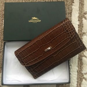 NWT Longchamp Roseau Croco brown wallet