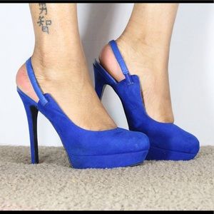 Blue suede sling back heels