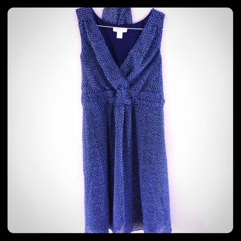 Navy blue polka dotted maternity dress