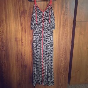 VERSONA navy blue and coral maxi dress.