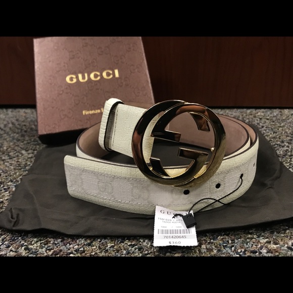 Authentic Men's White Monogram Gucci Belt - Picture 2 of 5