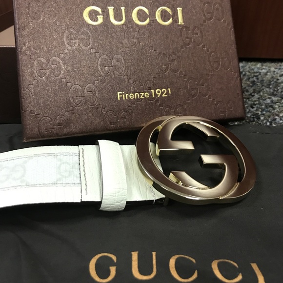 Authentic Men's White Monogram Gucci Belt - Picture 5 of 5