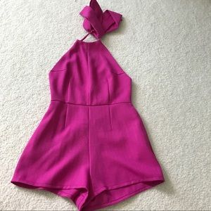 Magenta backless bow romper