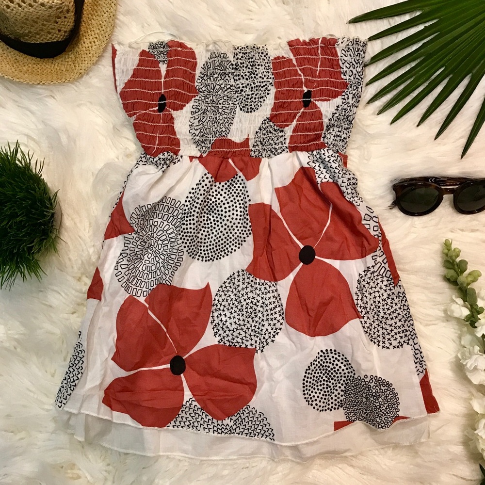 Floral Tie Back Smocked Tube Summer Flowy Top