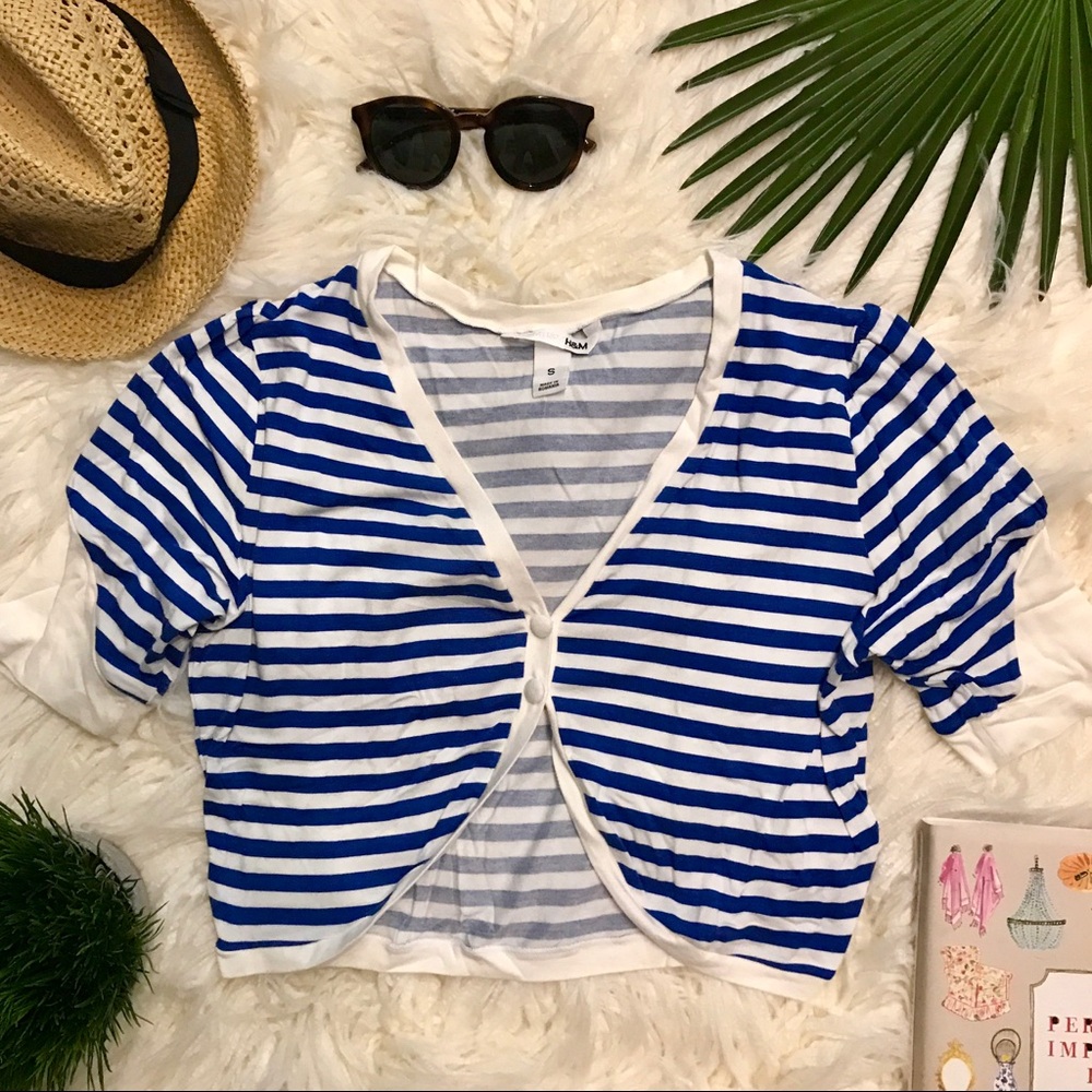 H&M Blue White Stripe Cotton Bolero Crop cardigan