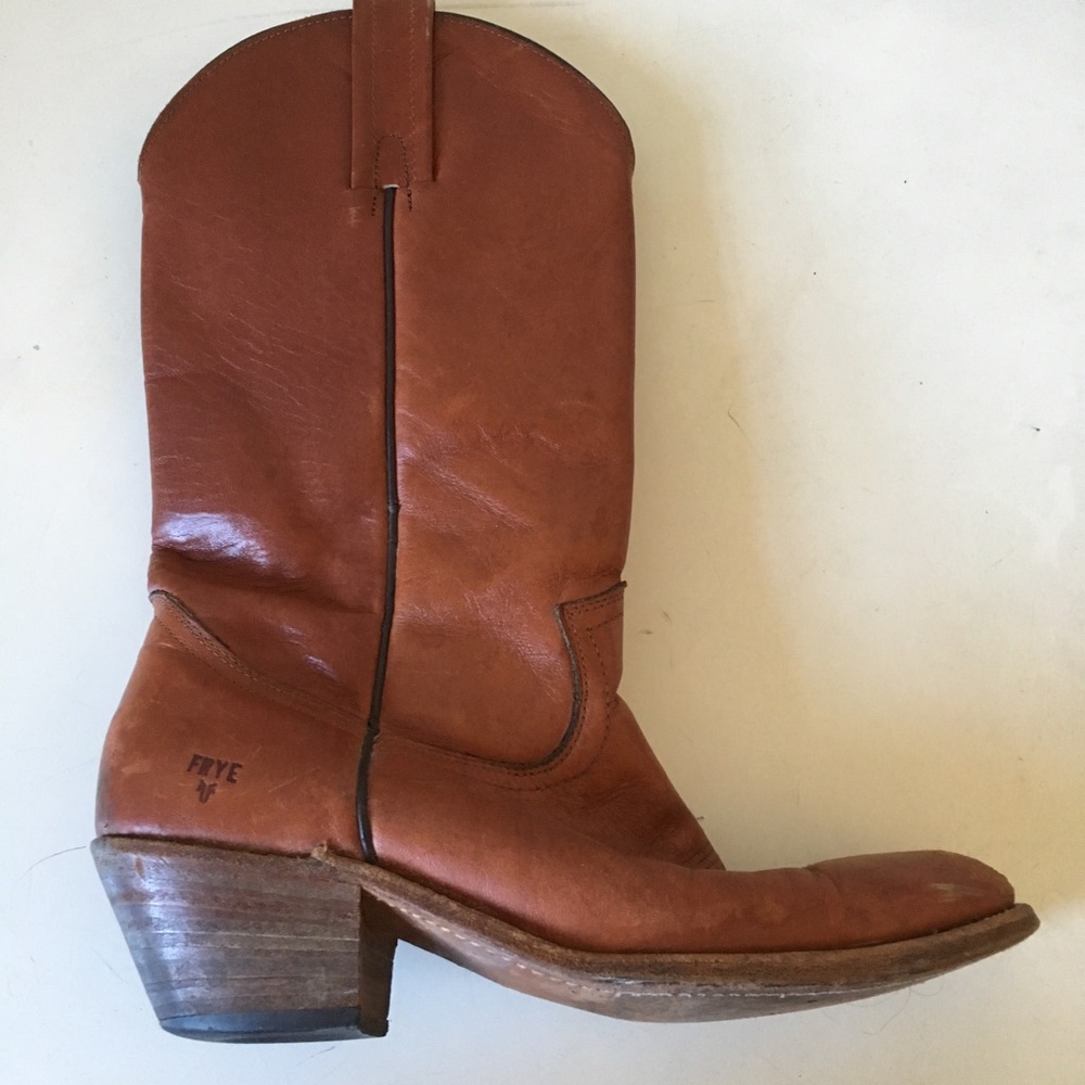 Vintage 70s 80s Frye Rare Brown Leather Stacked H… - image 1
