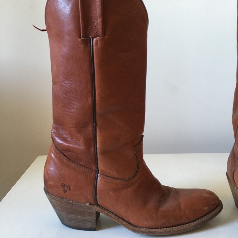Vintage 70s 80s Frye Rare Brown Leather Stacked H… - image 3