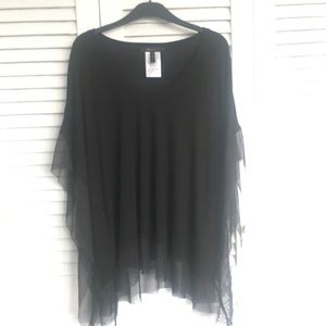 BCBG Lucille Black Mesh Detail Top NEW No Tags