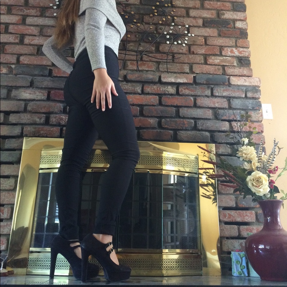 Black suede pumps